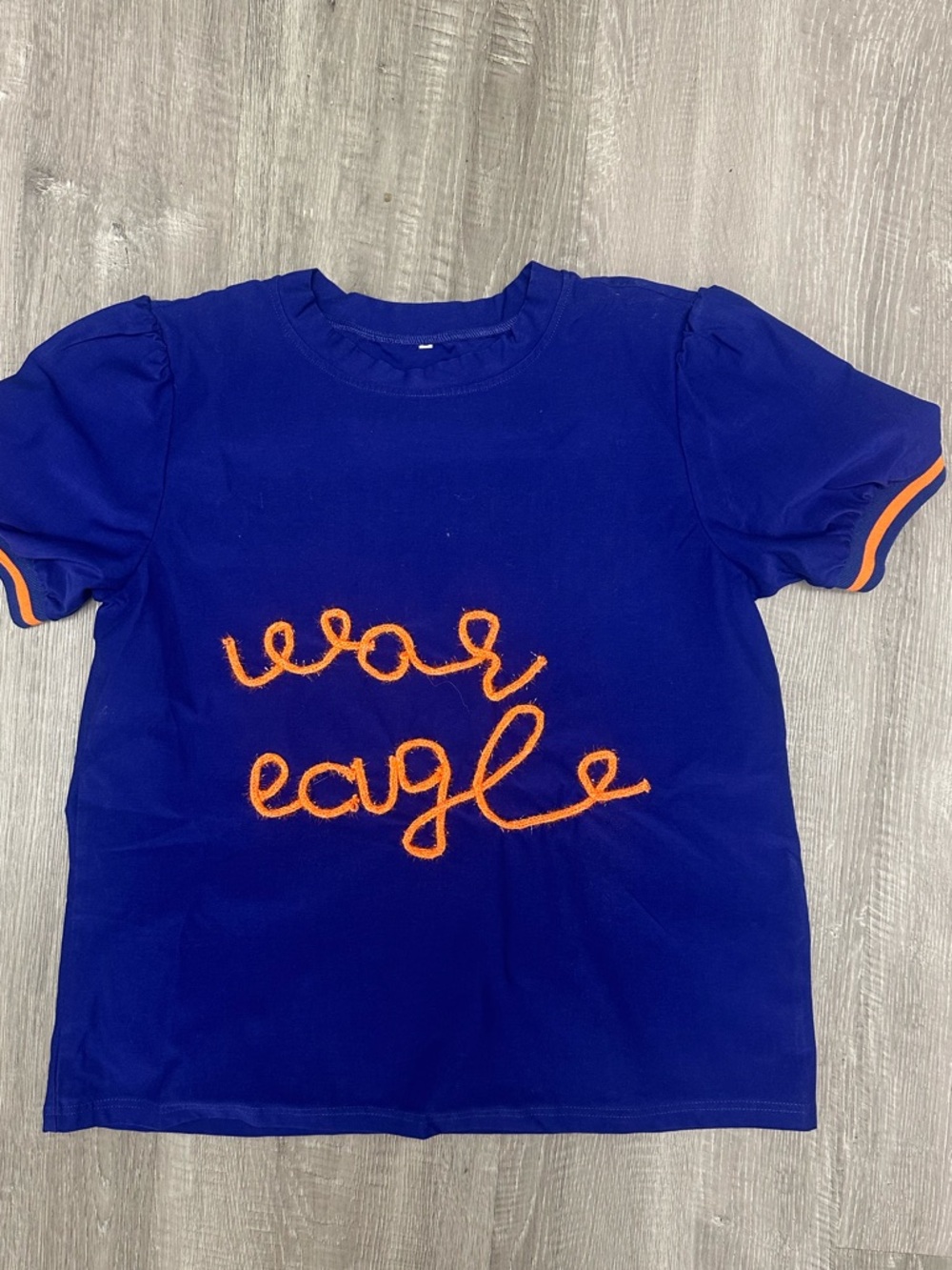 Women’s Boutique Navy Blue Tee with Orange Script War Eagle Auburn University